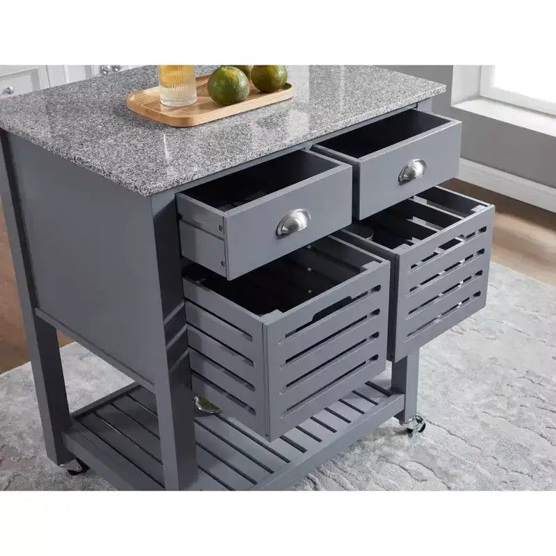 30Mobile Rolling Kitchen Island Trolley Serving Cart with Marble Top,Underneath Drawer & Slide-Out Wire Storage Basket