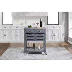 30Mobile Rolling Kitchen Island Trolley Serving Cart with Marble Top,Underneath Drawer & Slide-Out Wire Storage Basket