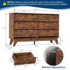 6-Drawer Dresser for Bedroom, 47.2 Wide Mid Century Chest of Drawers, Wooden Dresser TV Stand, Vintage Dressers with Bevel Design for Living Room