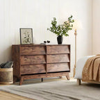6-Drawer Dresser for Bedroom, 47.2 Wide Mid Century Chest of Drawers, Wooden Dresser TV Stand, Vintage Dressers with Bevel Design for Living Room