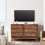 6-Drawer Dresser for Bedroom, 47.2 Wide Mid Century Chest of Drawers, Wooden Dresser TV Stand, Vintage Dressers with Bevel Design for Living Room