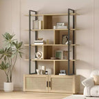 5-Tier Bookshelf with Storage Cabinet and Door, 71.1 Inch Tall Industrial Bookcase with Open Shelves for Living Room Bedroom