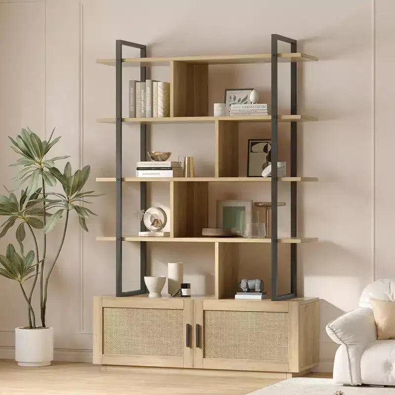 5-Tier Bookshelf with Storage Cabinet and Door, 71.1 Inch Tall Industrial Bookcase with Open Shelves for Living Room Bedroom