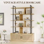 5-Tier Bookshelf with Storage Cabinet and Door, 71.1 Inch Tall Industrial Bookcase with Open Shelves for Living Room Bedroom