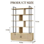 5-Tier Bookshelf with Storage Cabinet and Door, 71.1 Inch Tall Industrial Bookcase with Open Shelves for Living Room Bedroom