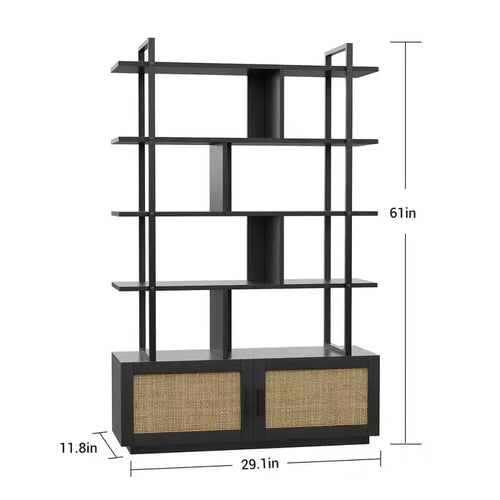 5-Tier Bookshelf with Storage Cabinet and Door, 71.1 Inch Tall Industrial Bookcase with Open Shelves for Living Room Bedroom