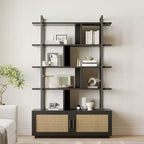 5-Tier Bookshelf with Storage Cabinet and Door, 71.1 Inch Tall Industrial Bookcase with Open Shelves for Living Room Bedroom