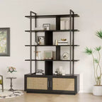 5-Tier Bookshelf with Storage Cabinet and Door, 71.1 Inch Tall Industrial Bookcase with Open Shelves for Living Room Bedroom