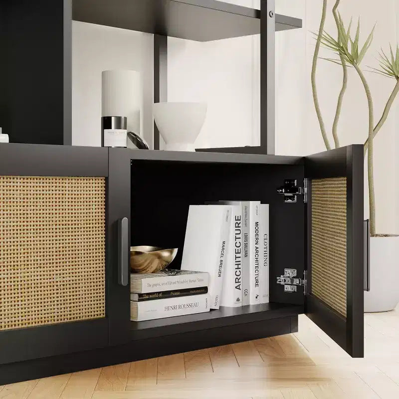 5-Tier Bookshelf with Storage Cabinet and Door, 71.1 Inch Tall Industrial Bookcase with Open Shelves for Living Room Bedroom