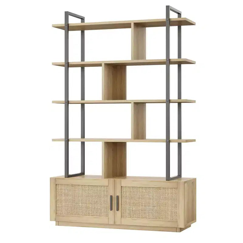 5-Tier Bookshelf with Storage Cabinet and Door, 71.1 Inch Tall Industrial Bookcase with Open Shelves for Living Room Bedroom
