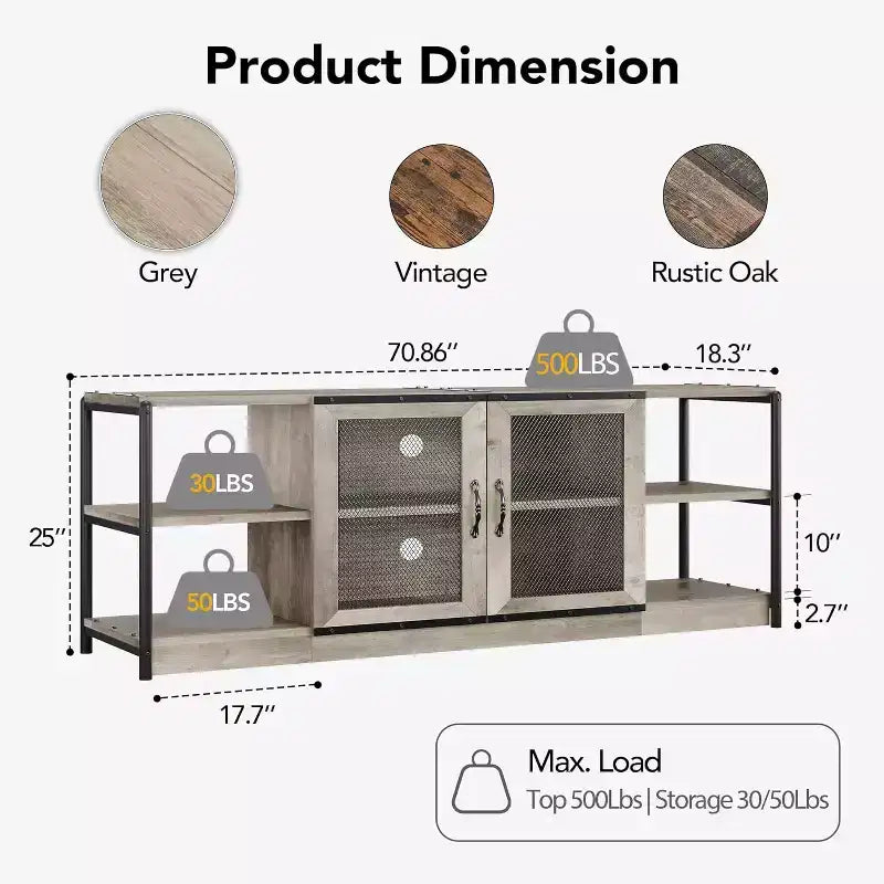 Farmhouse TV Stand for 75/80 inches TVs, Entertainment Center with Storage Cabinet and Mesh Doors, Industrial Media Console Cabinet Table