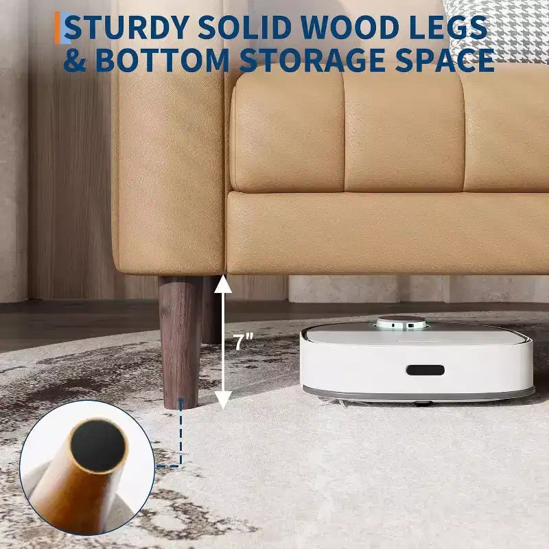 Modern 78 Faux Leather Sofa Couch, 3 Seater with Deep Seats, 2 Throw Pillows, Wood Legs, Easy Assembly, Brown
