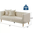 Modern 78 Faux Leather Sofa Couch, 3 Seater with Deep Seats, 2 Throw Pillows, Wood Legs, Easy Assembly, Brown