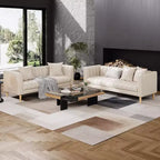 Modern 78 Faux Leather Sofa Couch, 3 Seater with Deep Seats, 2 Throw Pillows, Wood Legs, Easy Assembly, Brown