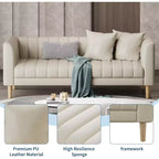 Modern 78 Faux Leather Sofa Couch, 3 Seater with Deep Seats, 2 Throw Pillows, Wood Legs, Easy Assembly, Brown