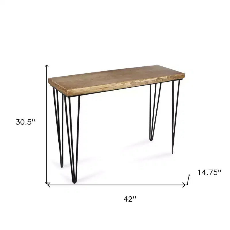 42 Brown and Black Wood and Metal Distressed Console Table