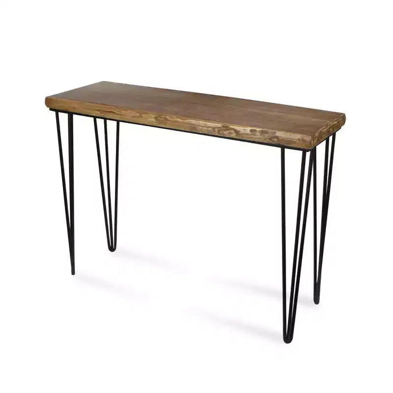 42 Brown and Black Wood and Metal Distressed Console Table