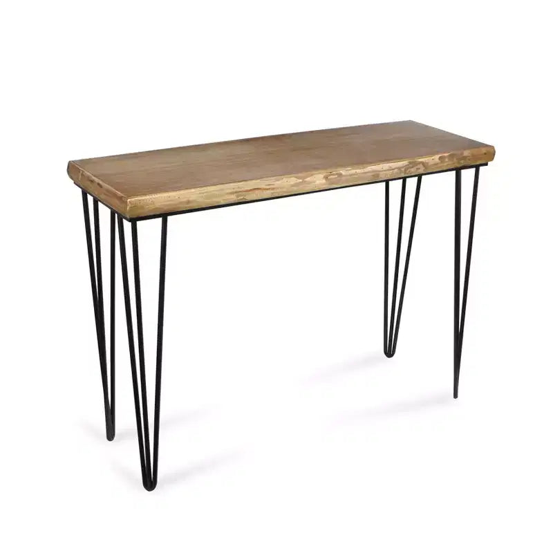 42 Brown and Black Wood and Metal Distressed Console Table
