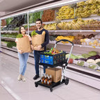 Foldable Shopping Carts for Groceries, 2-Tier Collapsible Grocery Carts with Wheels and Removable Storage Crate, Aluminum Frame Folding Trolley