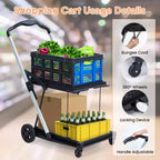 Foldable Shopping Carts for Groceries, 2-Tier Collapsible Grocery Carts with Wheels and Removable Storage Crate, Aluminum Frame Folding Trolley