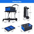 Foldable Shopping Carts for Groceries, 2-Tier Collapsible Grocery Carts with Wheels and Removable Storage Crate, Aluminum Frame Folding Trolley