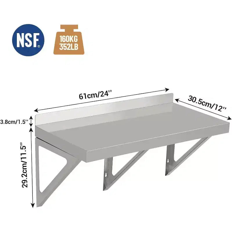 Commercial Stainless Steel Wall Shelf, Metal Kitchen Rack with Backsplash & Brackets for Home or Business