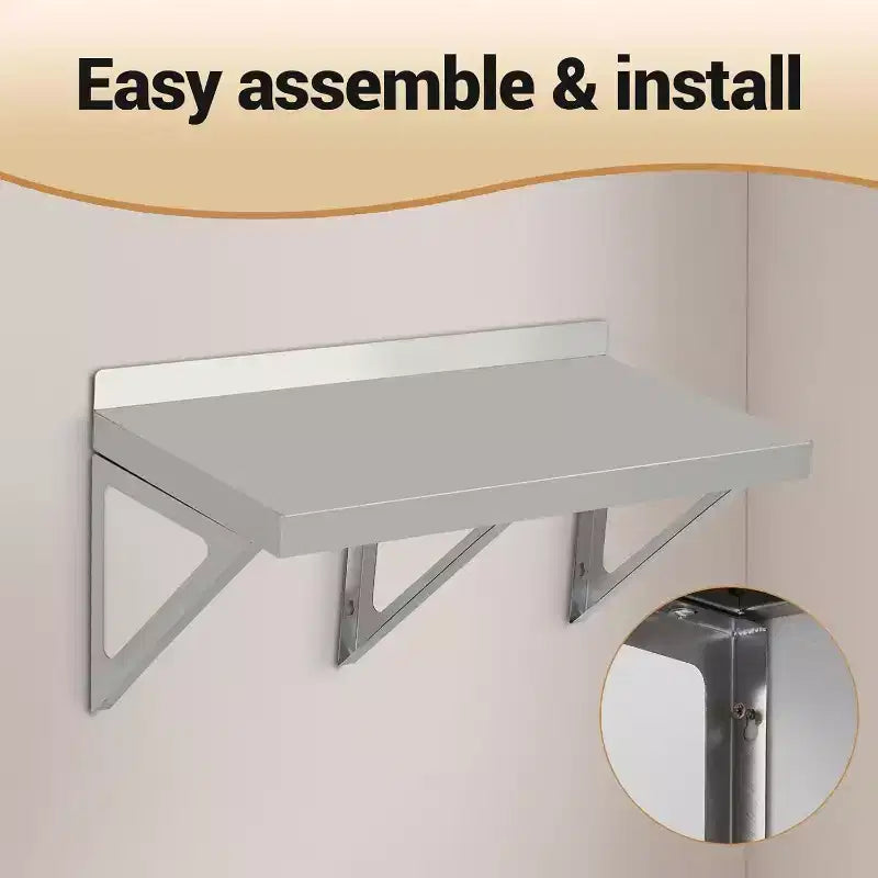 Commercial Stainless Steel Wall Shelf, Metal Kitchen Rack with Backsplash & Brackets for Home or Business