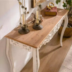 French Country Console Table with Carved Details and Curved Legs