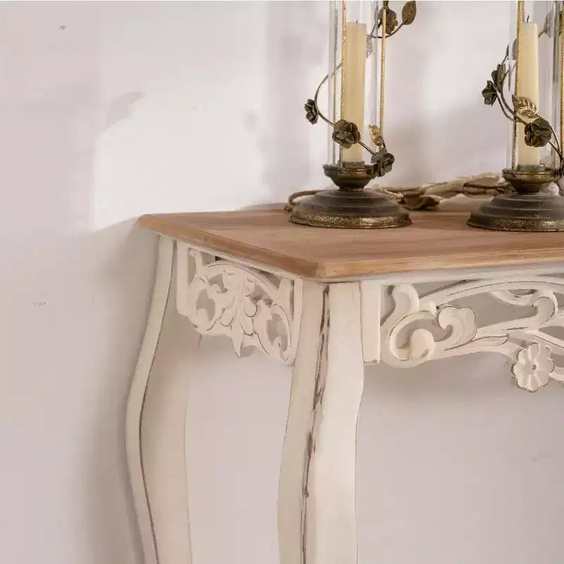 French Country Console Table with Carved Details and Curved Legs