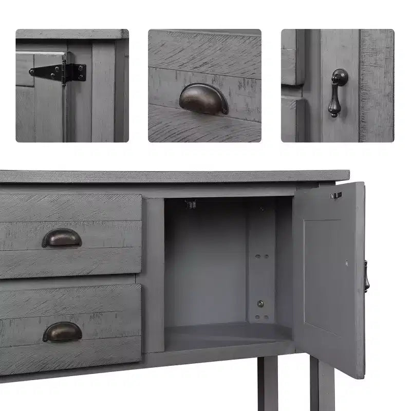 48 Inch Farmhouse Console Table, Entry Table with 2 Drawers and Cabinets, Solid Wood Sofa Table with Shelves for Bedroom, Grey
