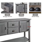 48 Inch Farmhouse Console Table, Entry Table with 2 Drawers and Cabinets, Solid Wood Sofa Table with Shelves for Bedroom, Grey