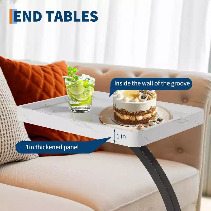 C Table End Table Adjustable Height, 360Swivel TV Tray Table, Couch Tables That slide under, C Shaped Side Tables for Sofa, Bed, Chair