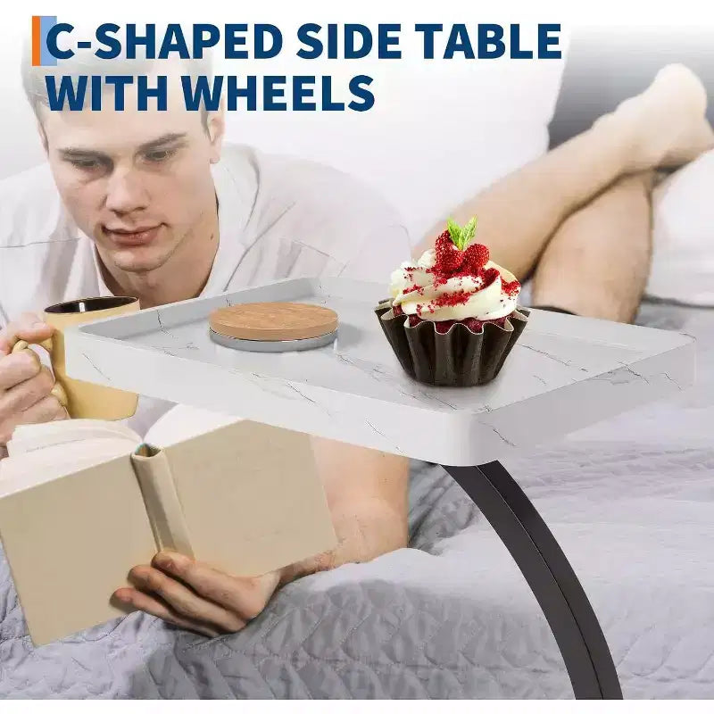C Table End Table Adjustable Height, 360Swivel TV Tray Table, Couch Tables That slide under, C Shaped Side Tables for Sofa, Bed, Chair