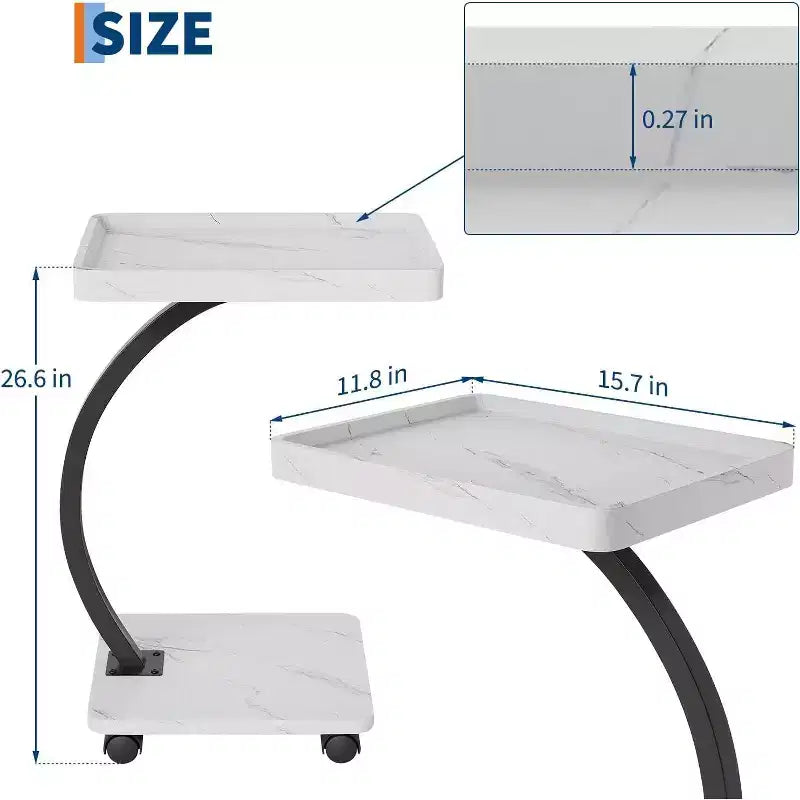 C Table End Table Adjustable Height, 360Swivel TV Tray Table, Couch Tables That slide under, C Shaped Side Tables for Sofa, Bed, Chair