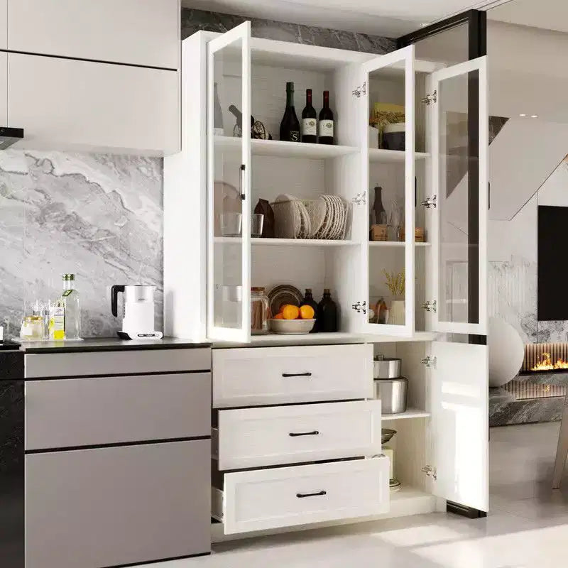 Modern Kitchen Hutch with Glass Doors, Multi-Drawer Kitchen Organizer, Kitchen Pantry with Storage, Easy Assembly