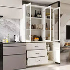 Modern Kitchen Hutch with Glass Doors, Multi-Drawer Kitchen Organizer, Kitchen Pantry with Storage, Easy Assembly