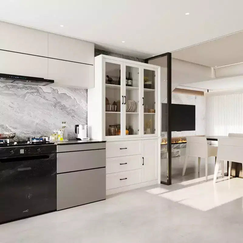 Modern Kitchen Hutch with Glass Doors, Multi-Drawer Kitchen Organizer, Kitchen Pantry with Storage, Easy Assembly