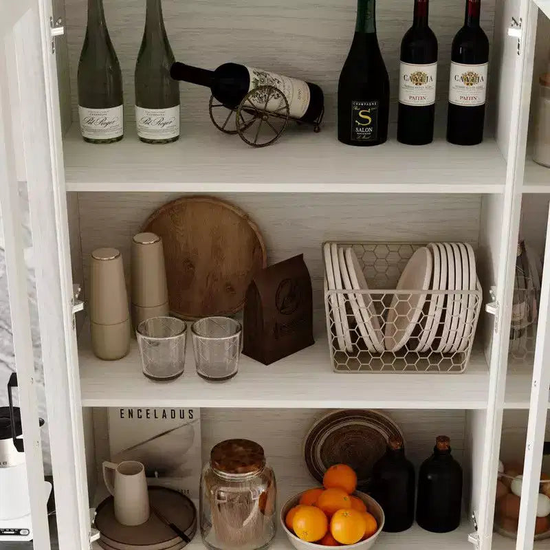 Modern Kitchen Hutch with Glass Doors, Multi-Drawer Kitchen Organizer, Kitchen Pantry with Storage, Easy Assembly