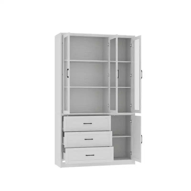 Modern Kitchen Hutch with Glass Doors, Multi-Drawer Kitchen Organizer, Kitchen Pantry with Storage, Easy Assembly