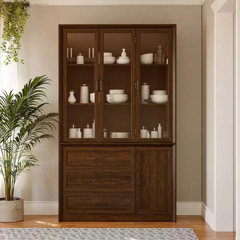 Modern Kitchen Hutch with Glass Doors, Multi-Drawer Kitchen Organizer, Kitchen Pantry with Storage, Easy Assembly