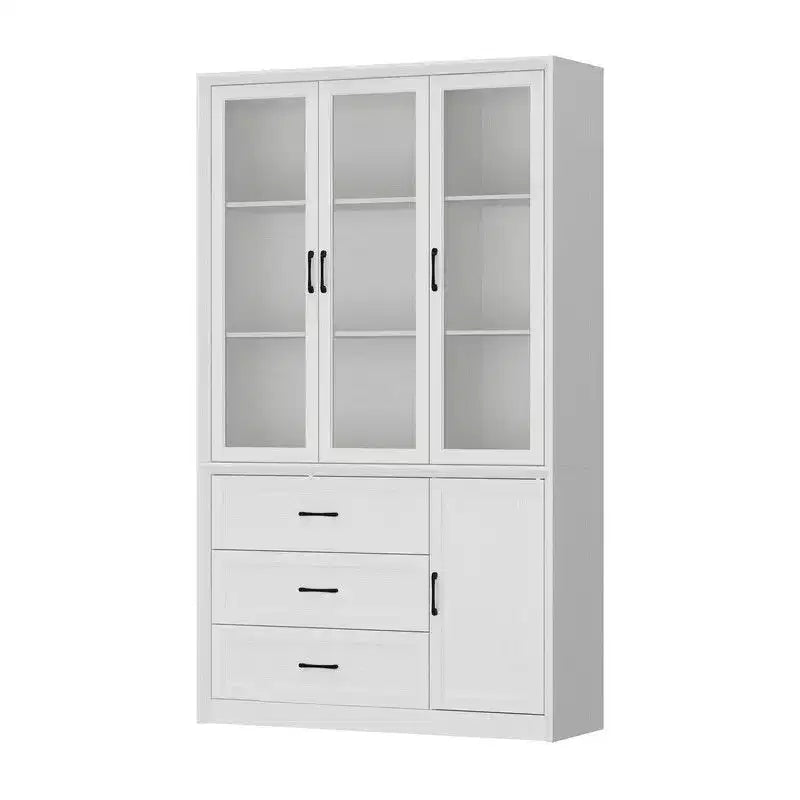 Modern Kitchen Hutch with Glass Doors, Multi-Drawer Kitchen Organizer, Kitchen Pantry with Storage, Easy Assembly
