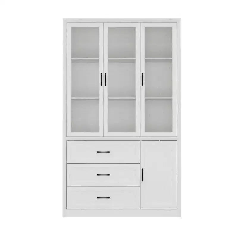 Modern Kitchen Hutch with Glass Doors, Multi-Drawer Kitchen Organizer, Kitchen Pantry with Storage, Easy Assembly