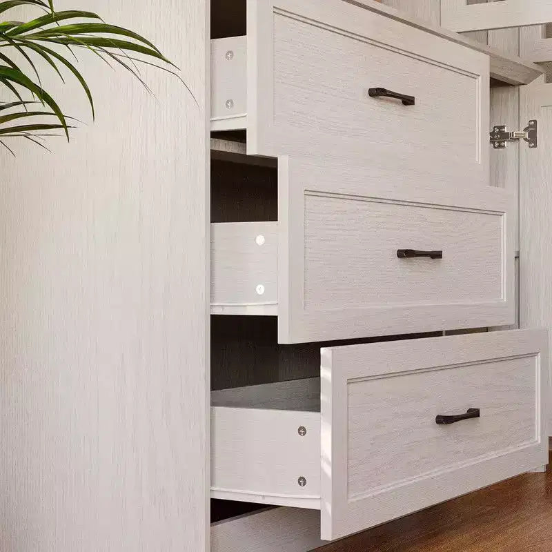 Modern Kitchen Hutch with Glass Doors, Multi-Drawer Kitchen Organizer, Kitchen Pantry with Storage, Easy Assembly