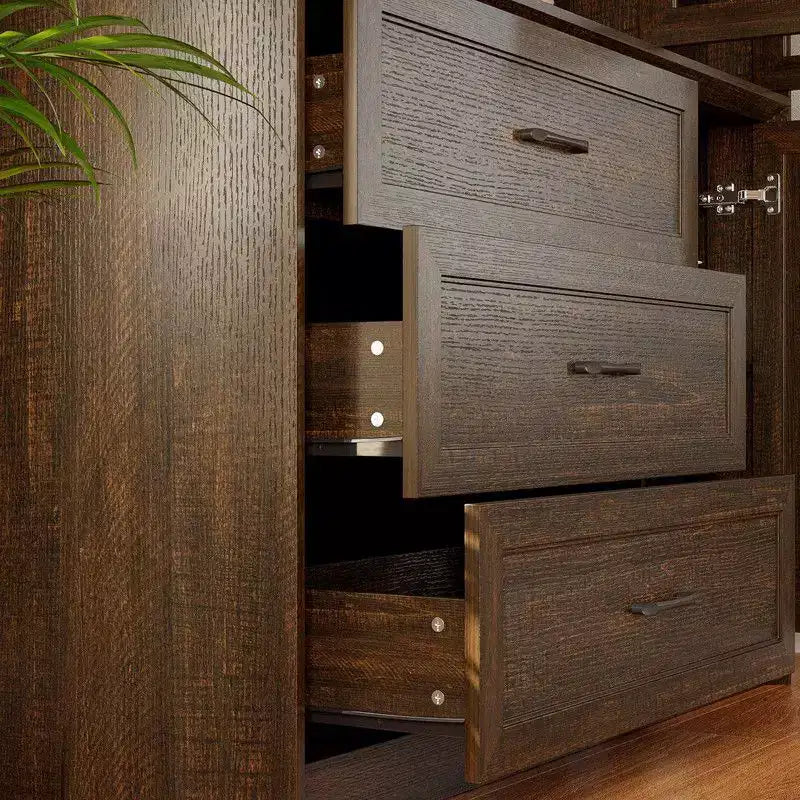 Modern Kitchen Hutch with Glass Doors, Multi-Drawer Kitchen Organizer, Kitchen Pantry with Storage, Easy Assembly