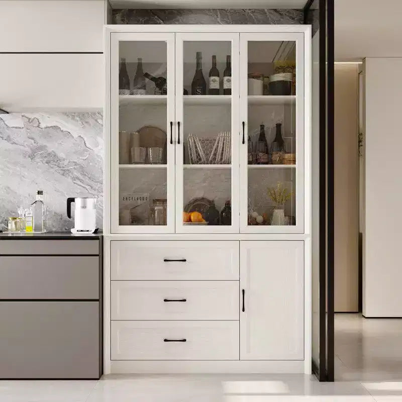 Modern Kitchen Hutch with Glass Doors, Multi-Drawer Kitchen Organizer, Kitchen Pantry with Storage, Easy Assembly