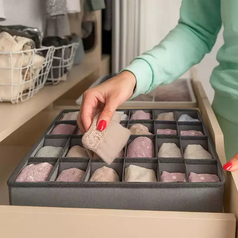 Drawer Organizer Clothes, 24 Cell Dresser Organizer Bins Divider for Socks Underwear Organizers, Baby Nursery Closet Organizer & Storage, Gray