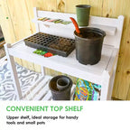 Outdoor Indoor Maintenance Free Vinyl Garden Potting Bench, Waterproof Potting Table with Open Shelf, White