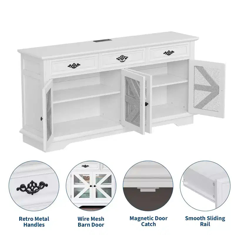 70 Sideboard Buffet Cabinet, Kitchen Pantry Storage Cabinet with 3 Drawers, Wooden Coffee Bar Cabinet, Entryway Console Table for Dining Living Room