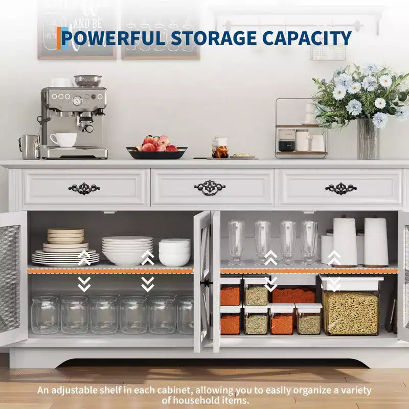 70 Sideboard Buffet Cabinet, Kitchen Pantry Storage Cabinet with 3 Drawers, Wooden Coffee Bar Cabinet, Entryway Console Table for Dining Living Room