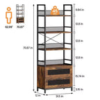 Industrial Bookshelf with Drawers, 4-Tier Rustic Bookcase, 70.87 Tall Display Storage Rack for Bedroom, Living Room, Home Office, Brown